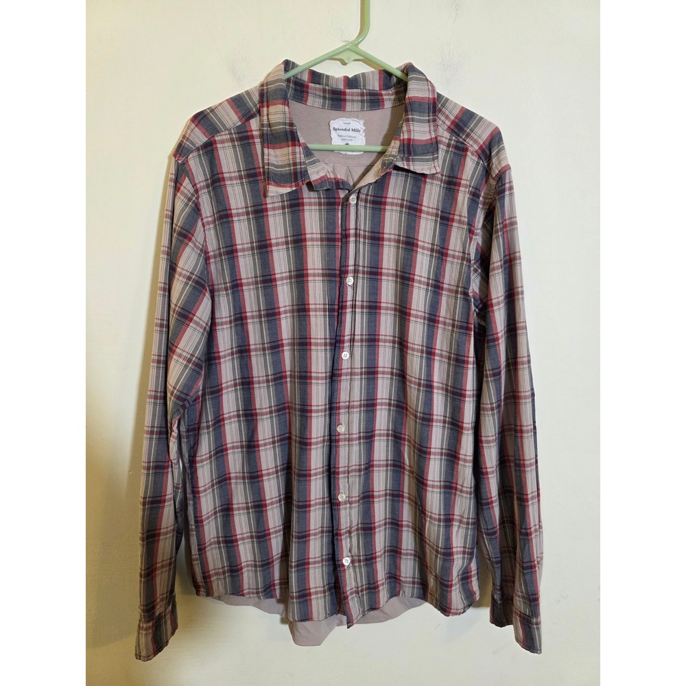 Splendid Mills Mens Plaid Double Layer Button Down Shirt Red Blue MT261354 L
